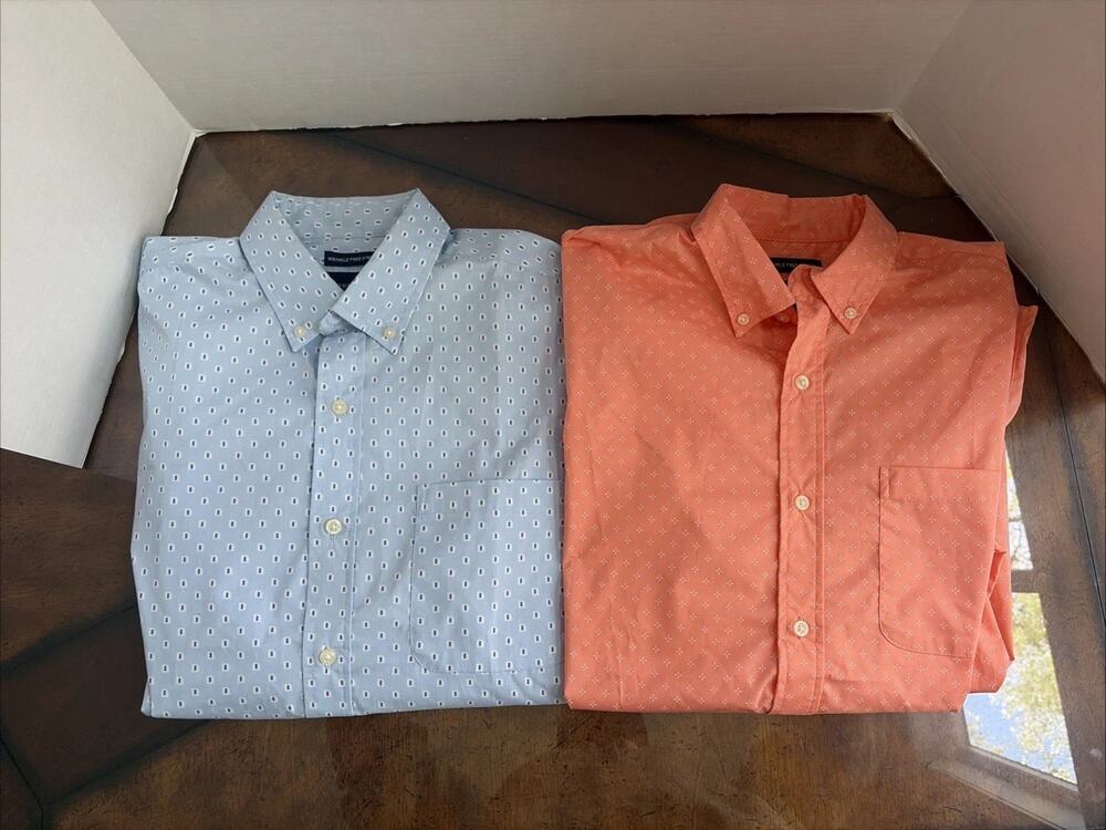 Saddlebred Mens Long Sleeve Gingham Vintage Oxford Shirt orange blue Medium Lot